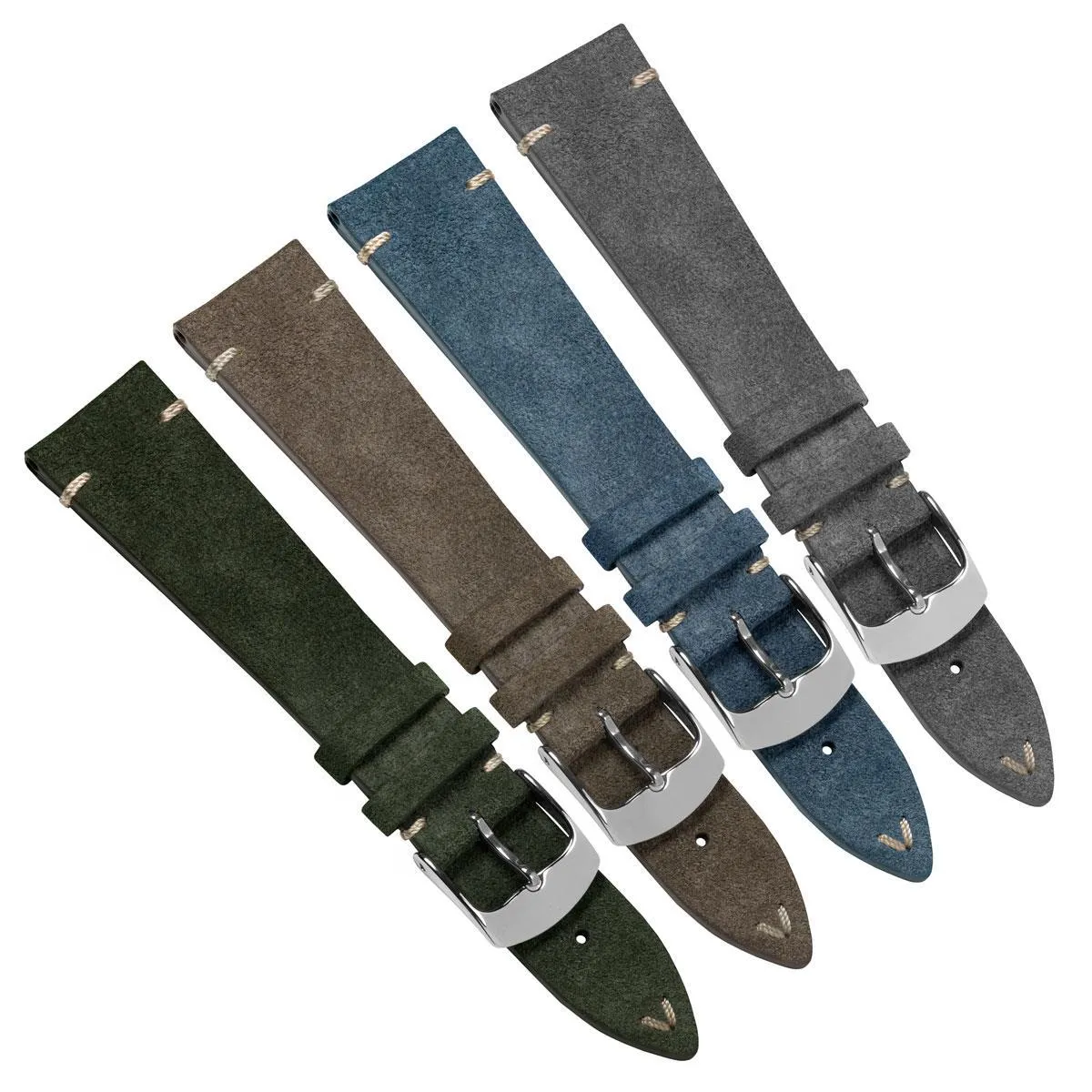 Stanway Vintage V-Stitch Genuine Italian Suede Watch Strap - Indigo Blue