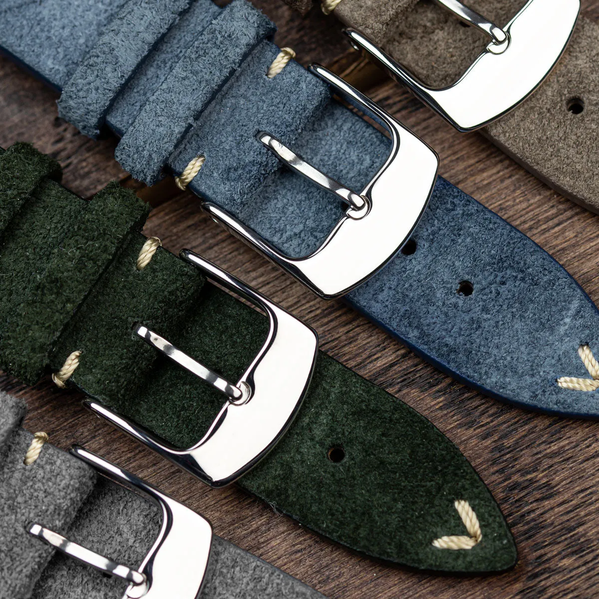 Stanway Vintage V-Stitch Genuine Italian Suede Watch Strap - Indigo Blue