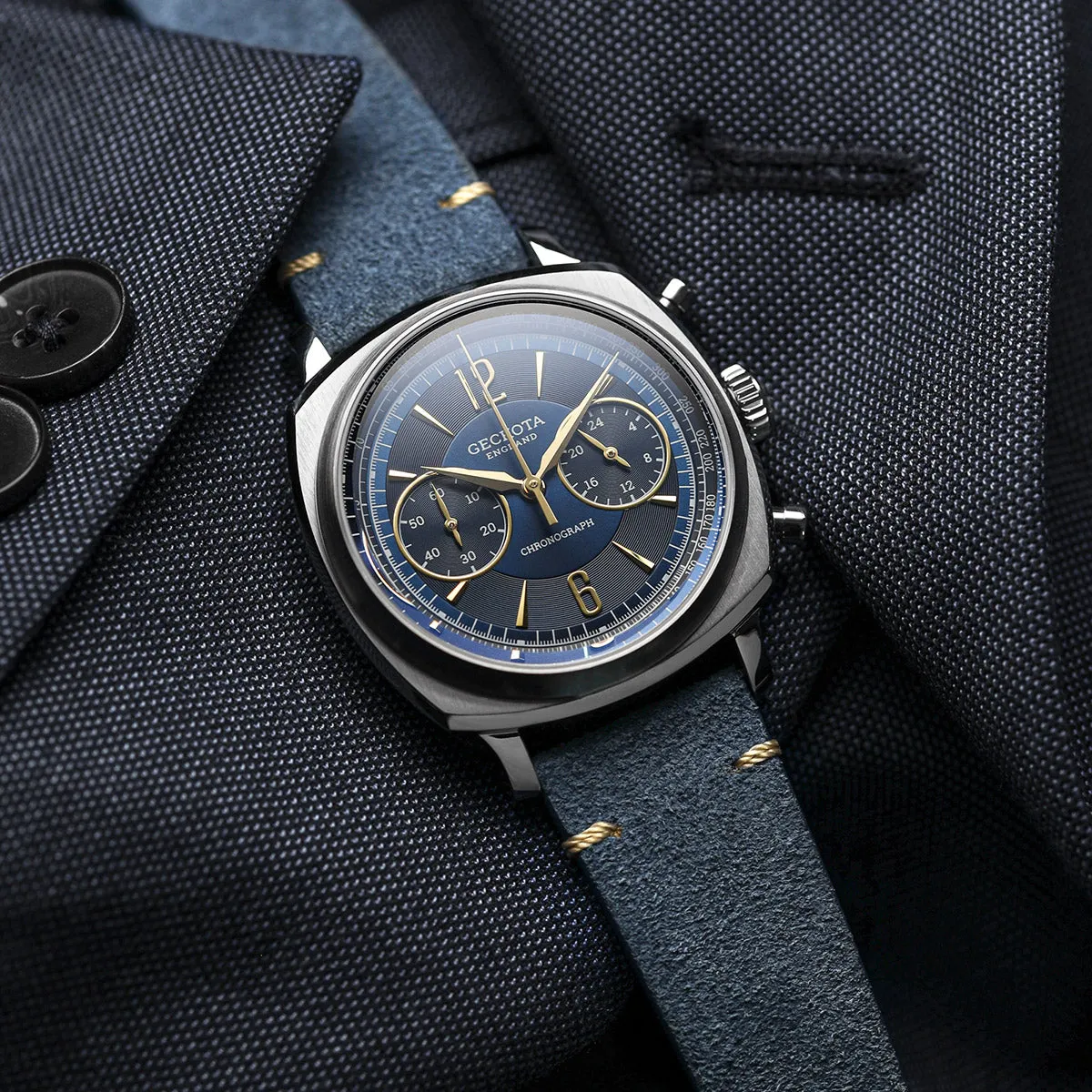 Stanway Vintage V-Stitch Genuine Italian Suede Watch Strap - Indigo Blue