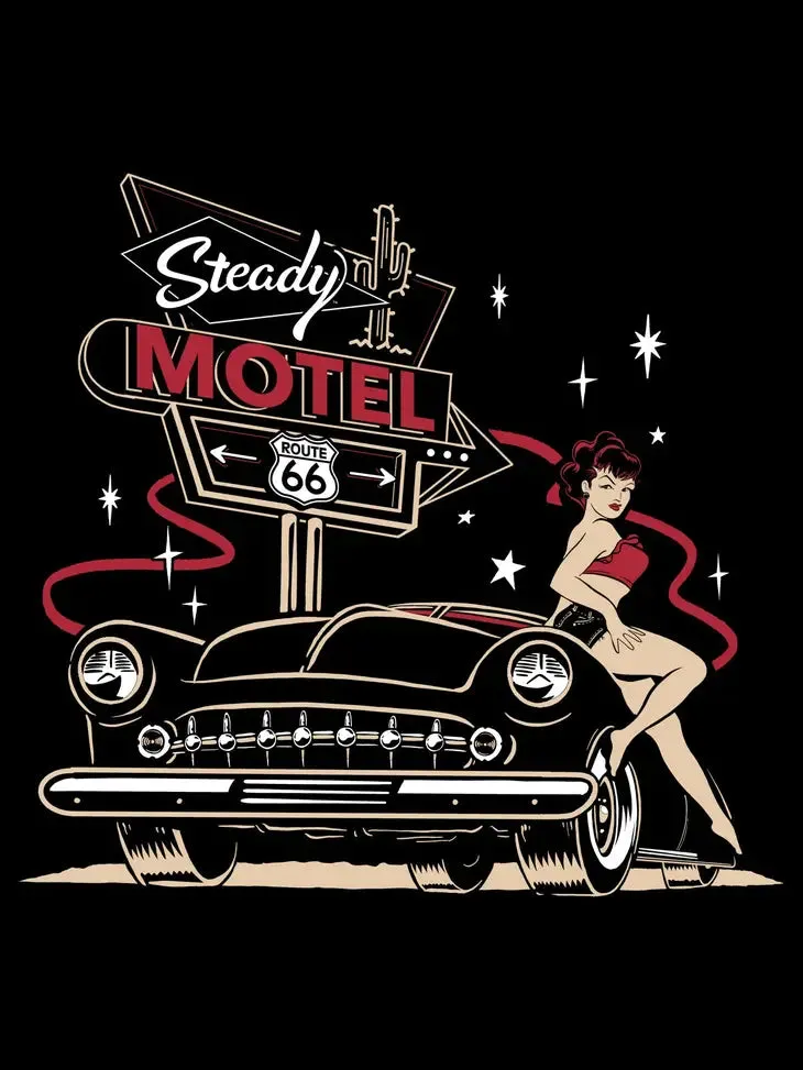 Steady Clothing Motel Hot Rod Pinup Men's Graphic T-Shirt Black