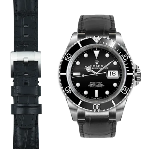 Steel End Link Leather Strap for Rolex Submariner with Tang Buckle