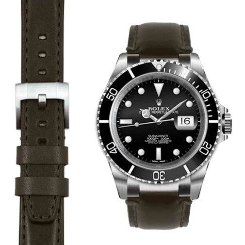 Steel End Link Leather Strap for Rolex Submariner with Tang Buckle