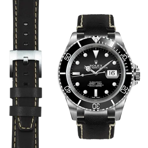Steel End Link Leather Strap for Rolex Submariner with Tang Buckle
