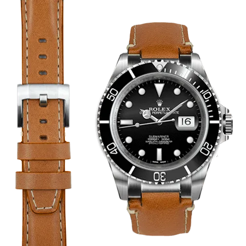 Steel End Link Leather Strap for Rolex Submariner with Tang Buckle