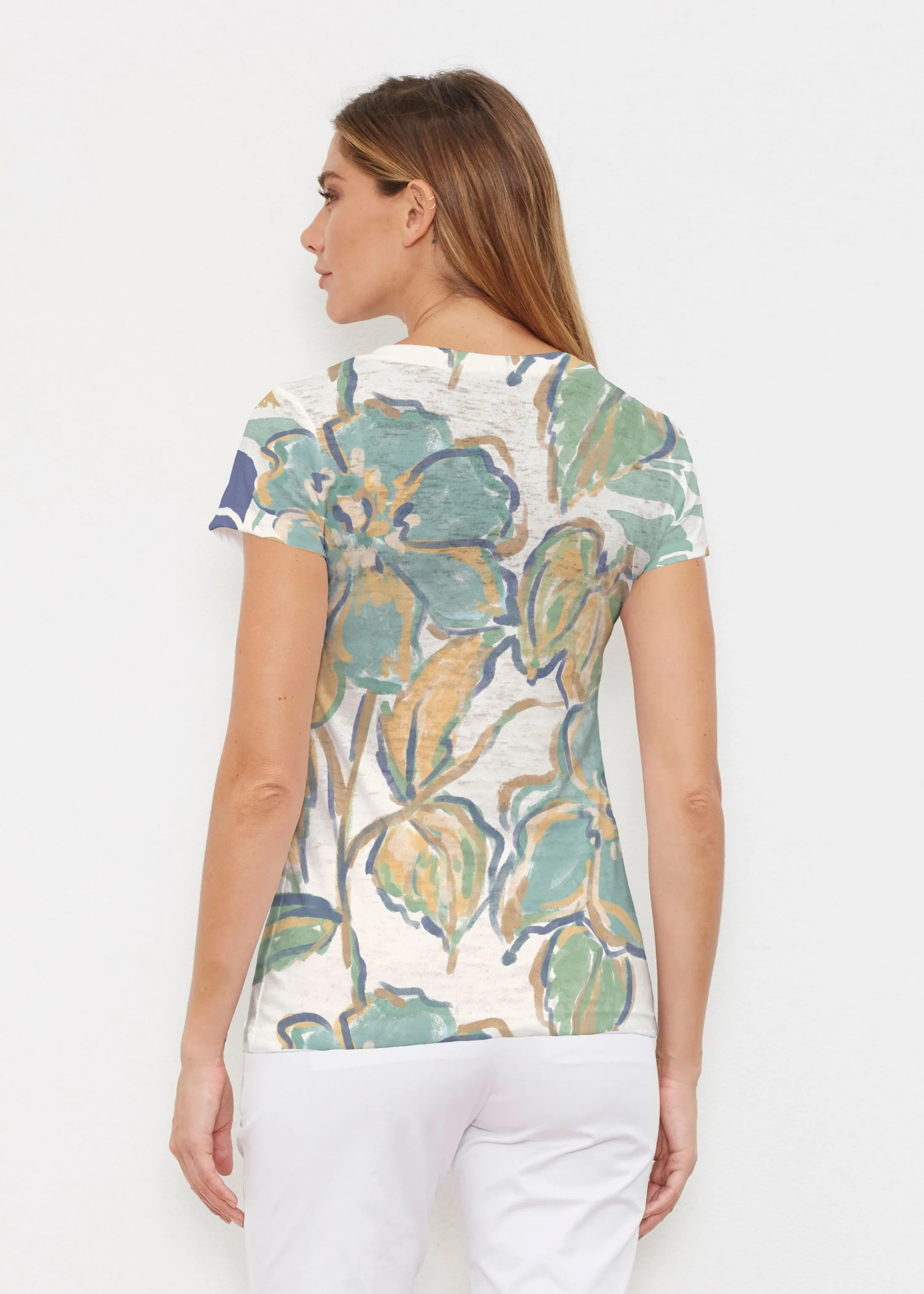 Stefania (8110) ~ Signature Cap Sleeve V-Neck Shirt