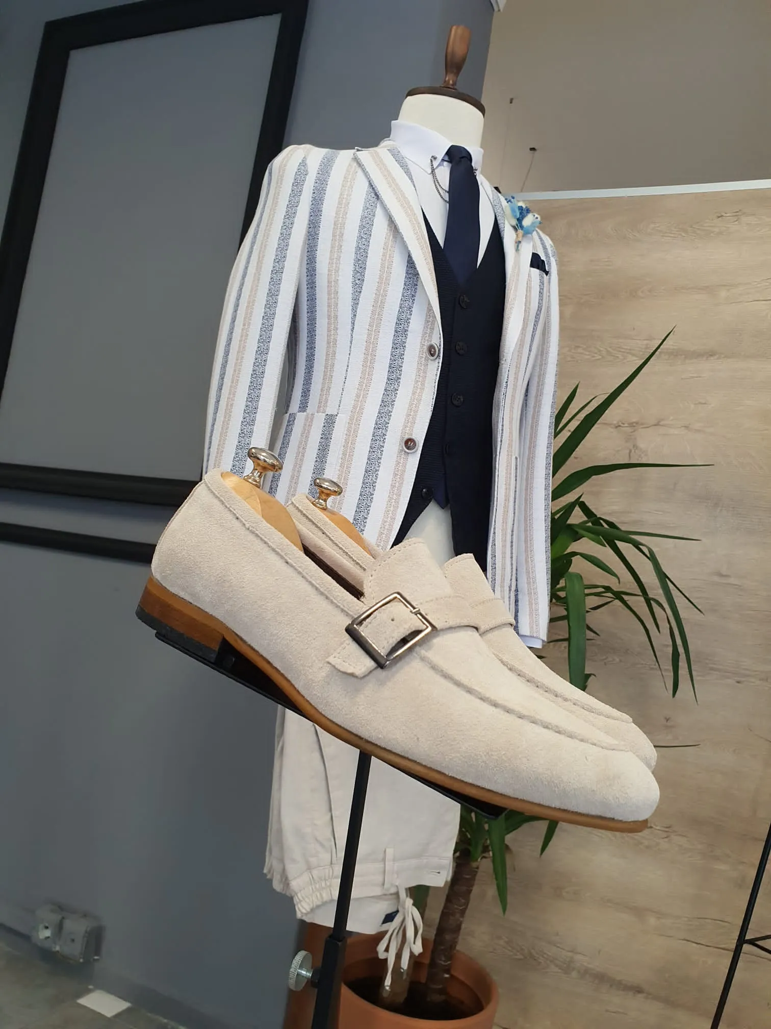 Stefano Beige Suede Buckle Loafers: Elevate Your Footwear Game