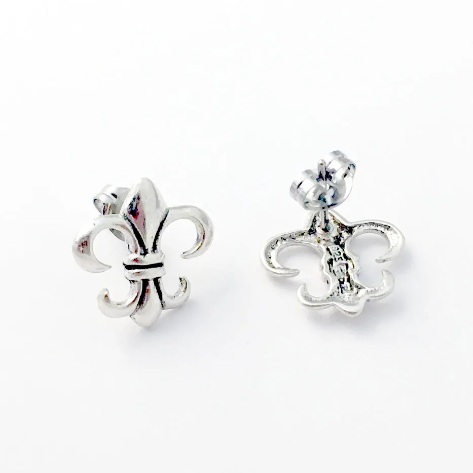Sterling Silver and Surgical Steel fleur de lis stud earrings- lily, France, New Orleans