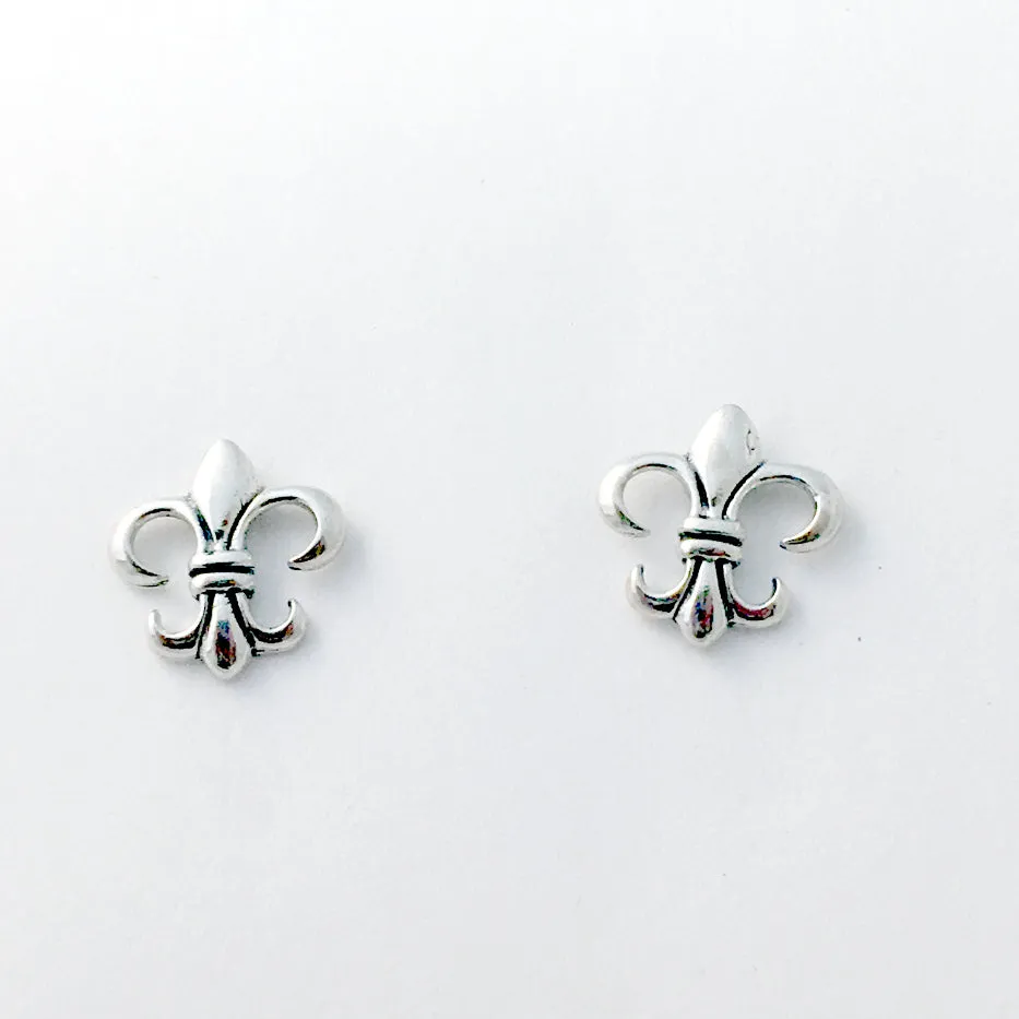 Sterling Silver and Surgical Steel fleur de lis stud earrings- lily, France, New Orleans