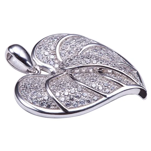 Sterling Silver Anthurium Leaf Pendant Pave CZ(Chain Sold Separately)