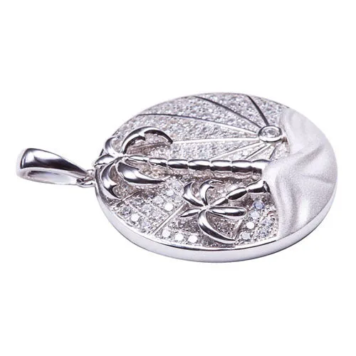Sterling Silver Pave Cubic Zirconia Circle Island Sunrise Pendant(Chain Sold Separately)