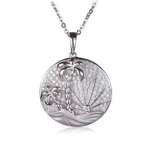 Sterling Silver Pave Cubic Zirconia Circle Island Sunrise Pendant(Chain Sold Separately)