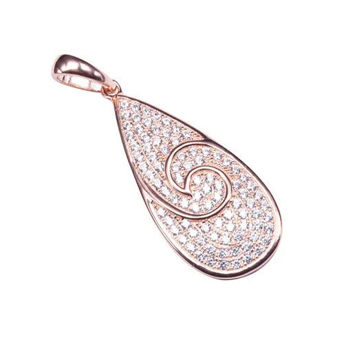 Sterling Silver Pink Gold Plated Pave Cubic Zirconia Water Drop Shape Pendant(Chain Sold Separately)
