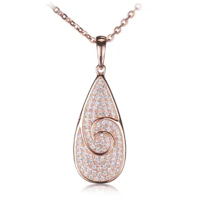 Sterling Silver Pink Gold Plated Pave Cubic Zirconia Water Drop Shape Pendant(Chain Sold Separately)