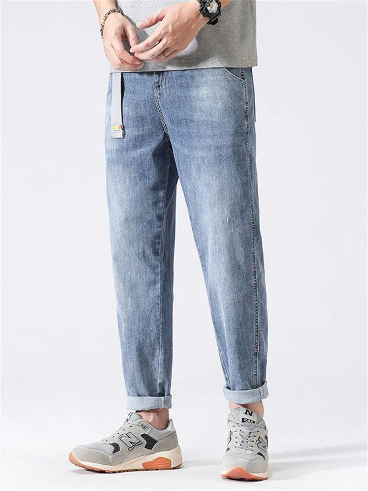 Straight Leg Stretchy Men's Summer  Roll Up Jeans