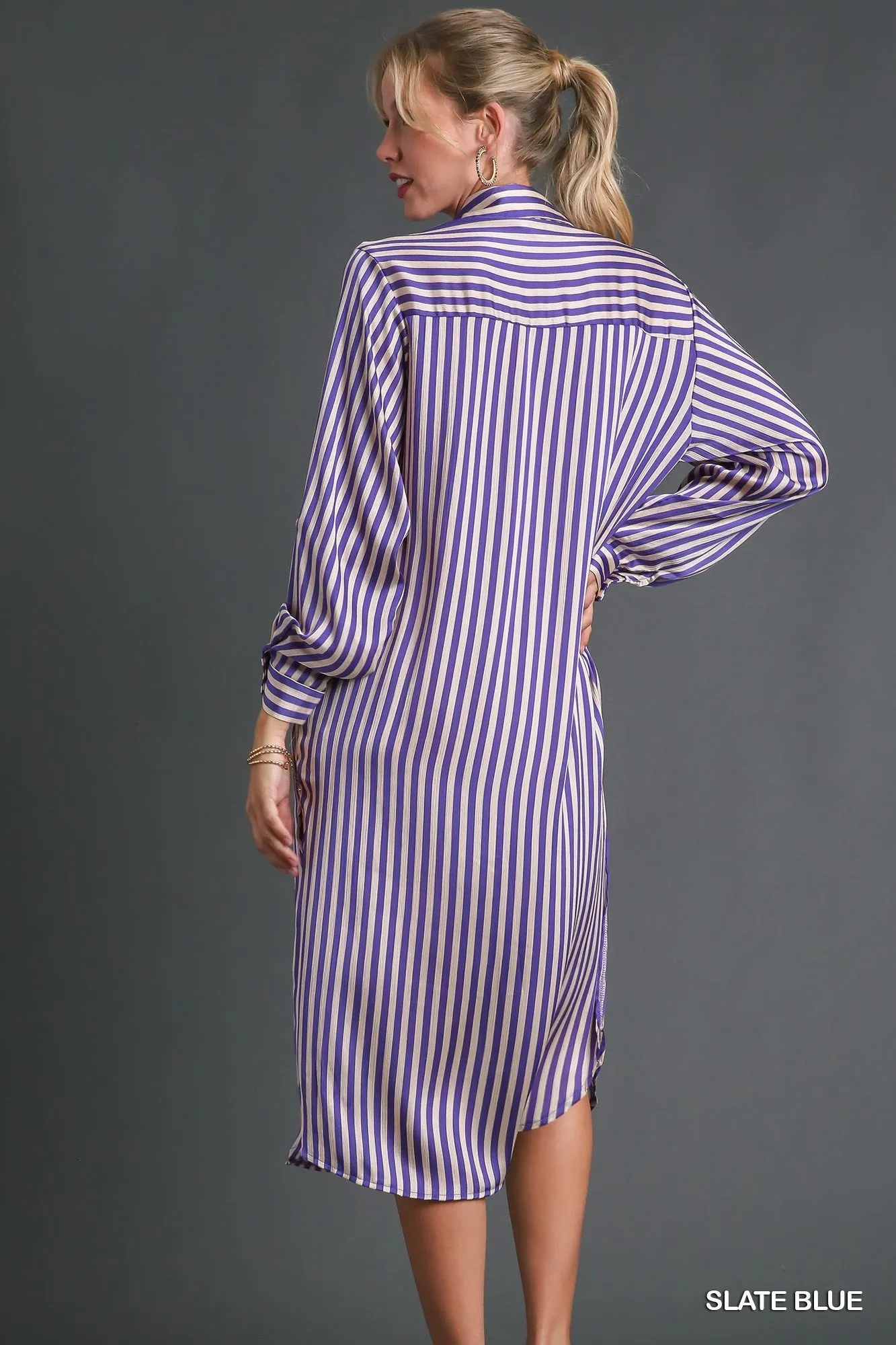 Striped Long Sleeve Button Down Midi Dress