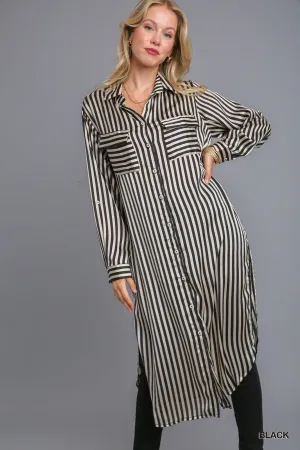 Striped Long Sleeve Button Down Midi Dress