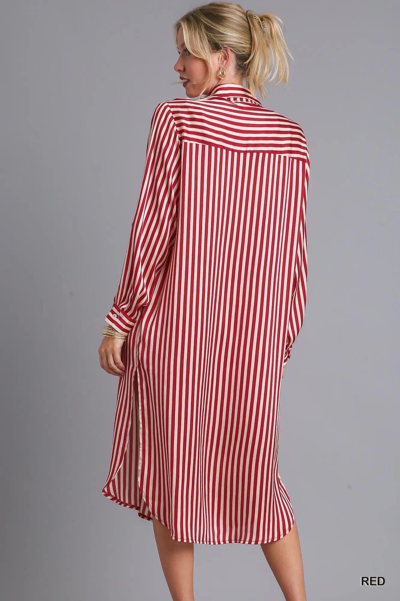 Striped Long Sleeve Button Down Midi Dress
