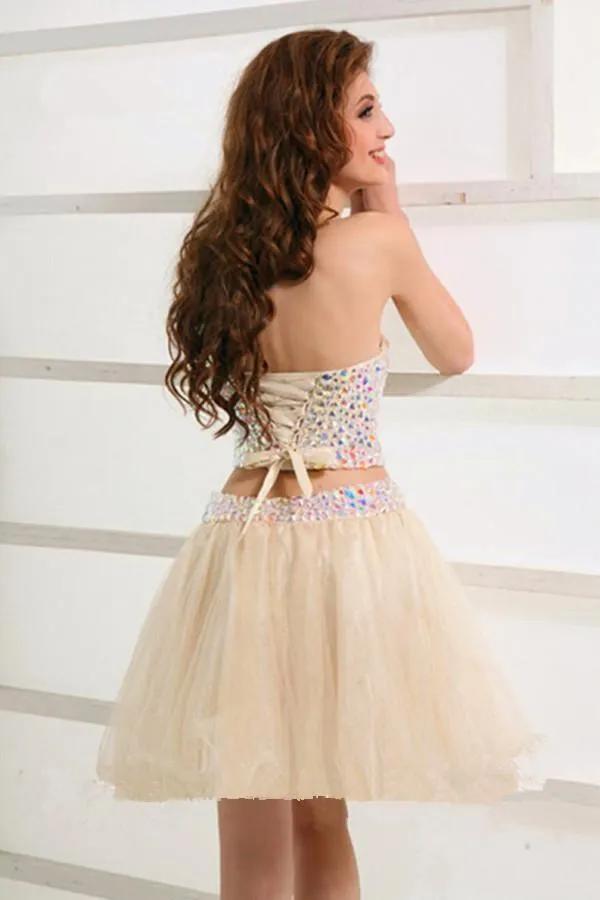 Stunning Two Piece Short  Tulle Beaded Sweet Homecoming Dress  TR0182