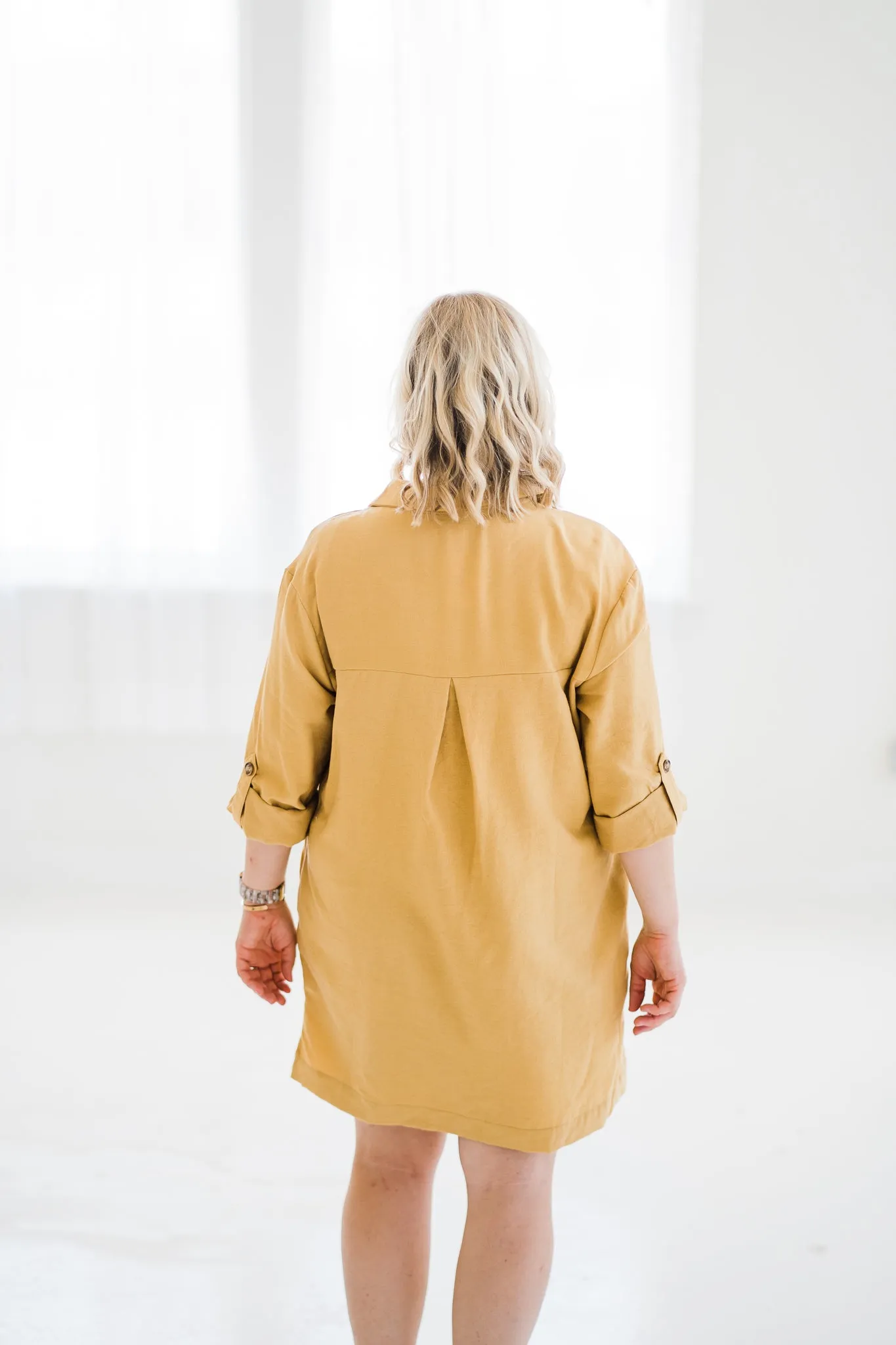 Stylish Corded Dress in Mustard