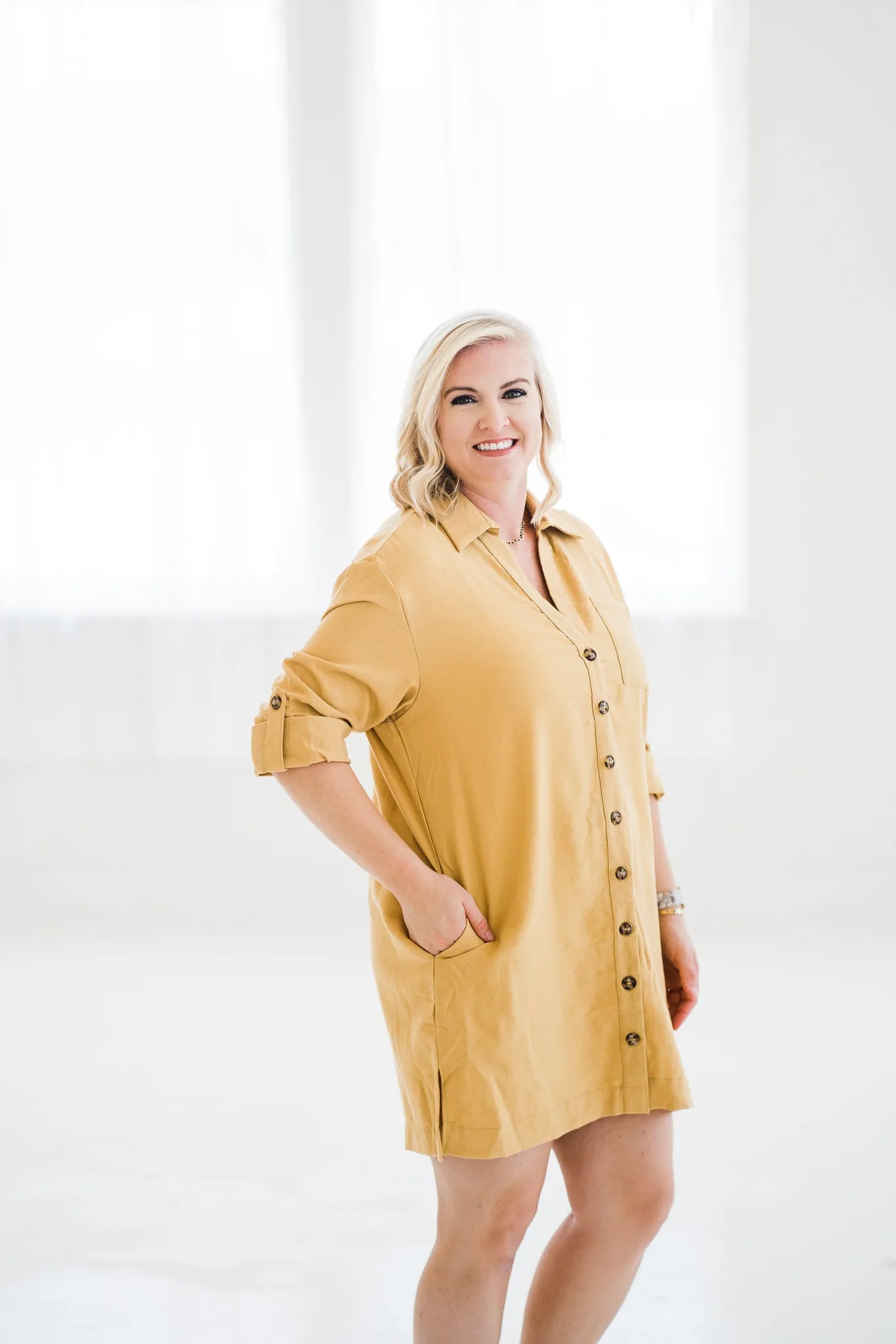 Stylish Corded Dress in Mustard
