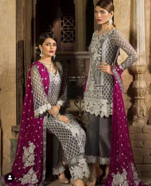 Stylish Desi Dress In Gray And Shoking Pink Color Model# C 1746