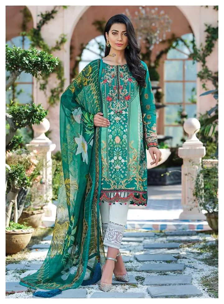 Stylish Designer Lawn Dress in Emerald Green  #M0017