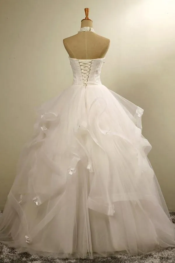 Stylish Halter Floor-Length Organza Wedding Dress With Appliques Beading  TN0080