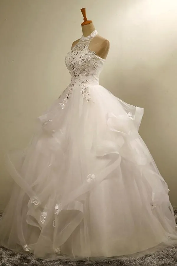 Stylish Halter Floor-Length Organza Wedding Dress With Appliques Beading  TN0080