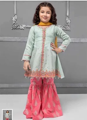 Stylish Kids Dress In Light Green And Pink Color Model# Kids 1830
