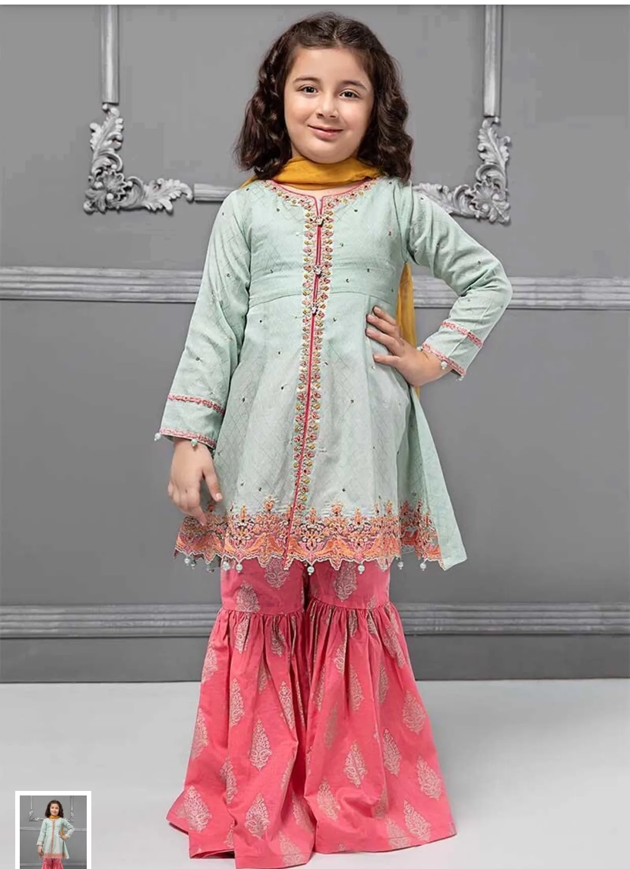 Stylish Kids Dress In Light Green And Pink Color Model# Kids 1830