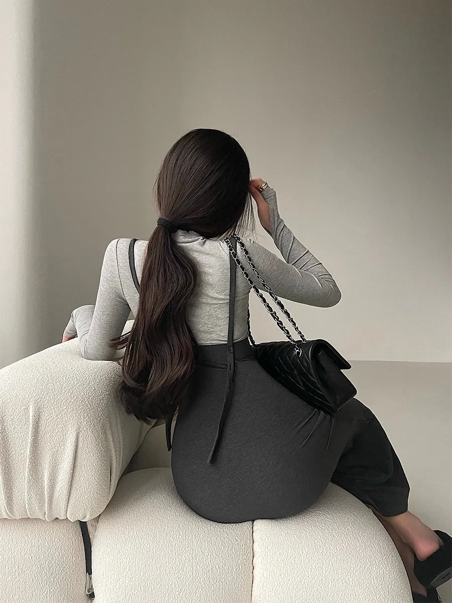 Stylish Maxi Dress with Fishtail Hem High Waist Long Sleeve T-shirt Hip Fishtail Strap
