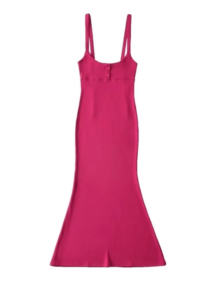 Stylish Maxi Dress with Fishtail Hem High Waist Long Sleeve T-shirt Hip Fishtail Strap