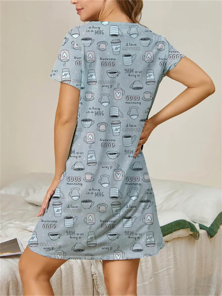 Stylish Printed Women's Crew Neck Nightwear Dresses