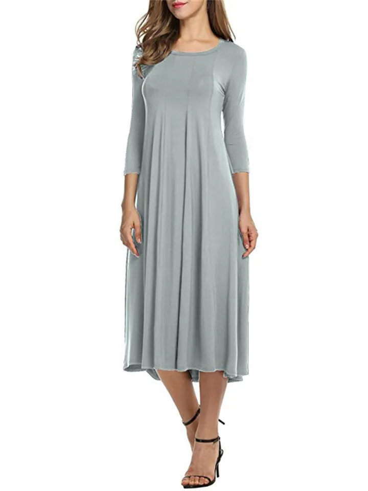 Stylish Solid Color Round Collar Pullover Dresses