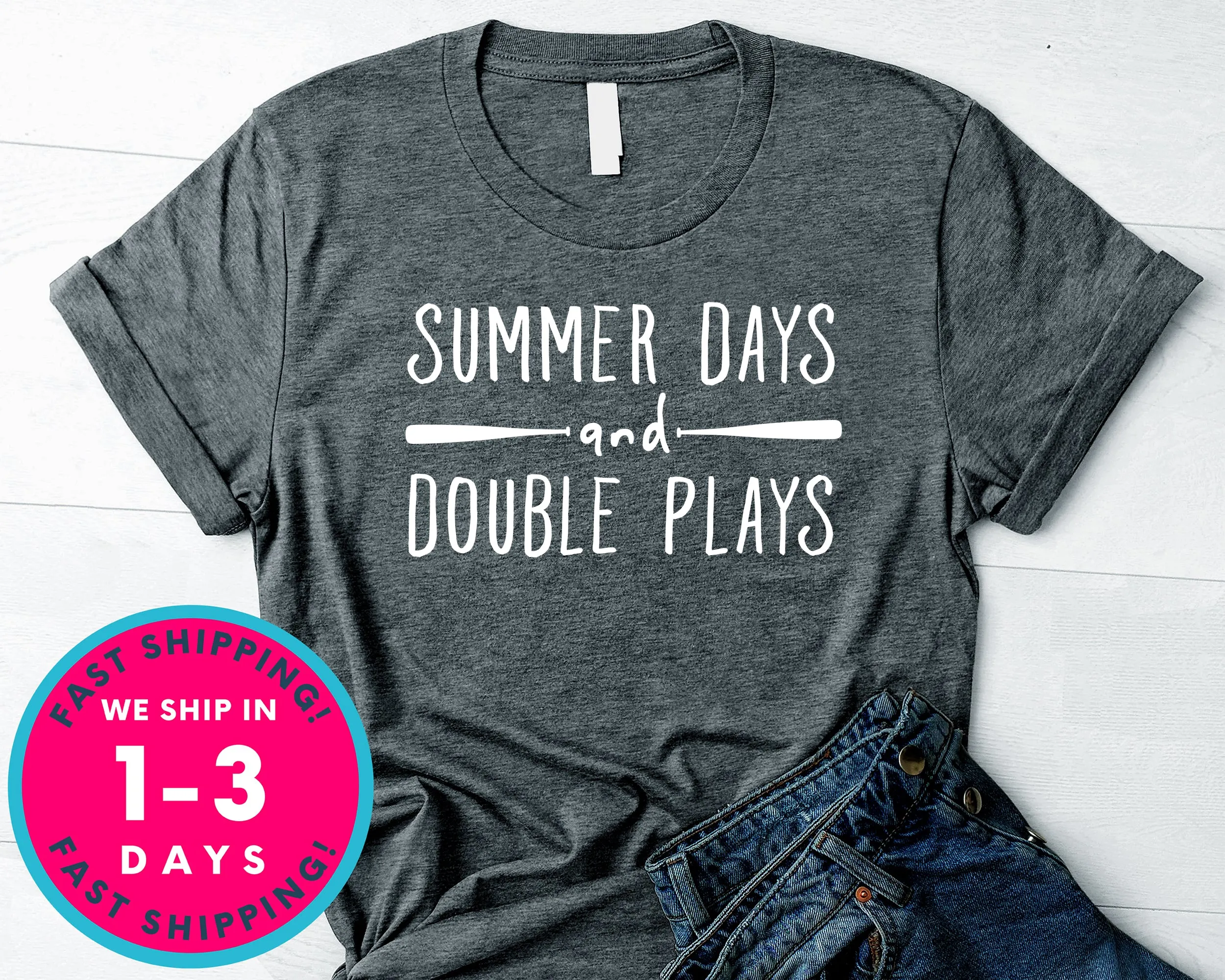 Summer Days And Double Plays Baseball Tee T-Shirt - Sports Shirt