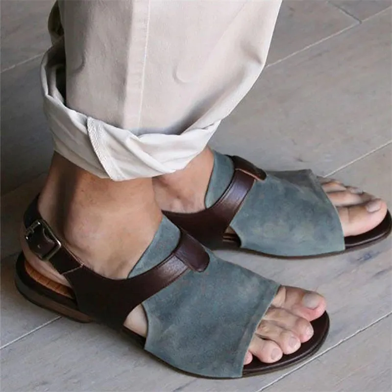 Summer Male Contrast Color Flat Heels Open Toe Sandals