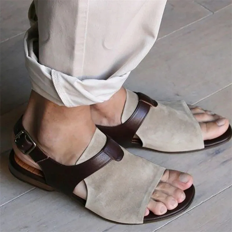 Summer Male Contrast Color Flat Heels Open Toe Sandals