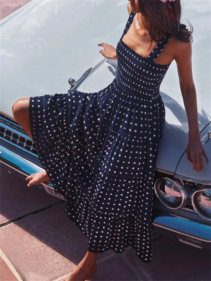 Summer Stylish Square Neck Print Strappy Dress