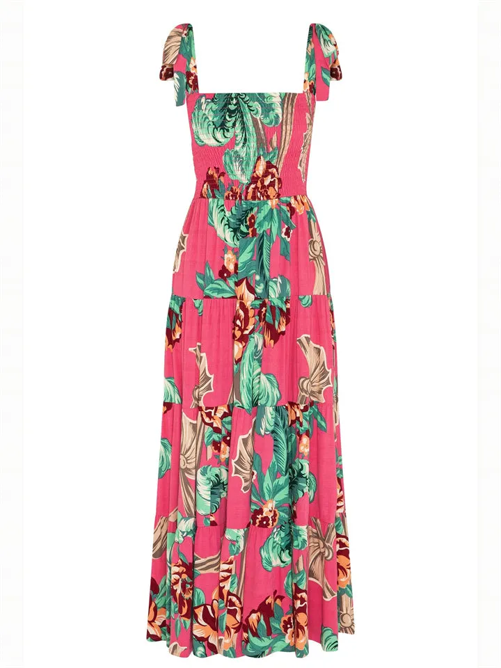 Summer Stylish Square Neck Print Strappy Dress