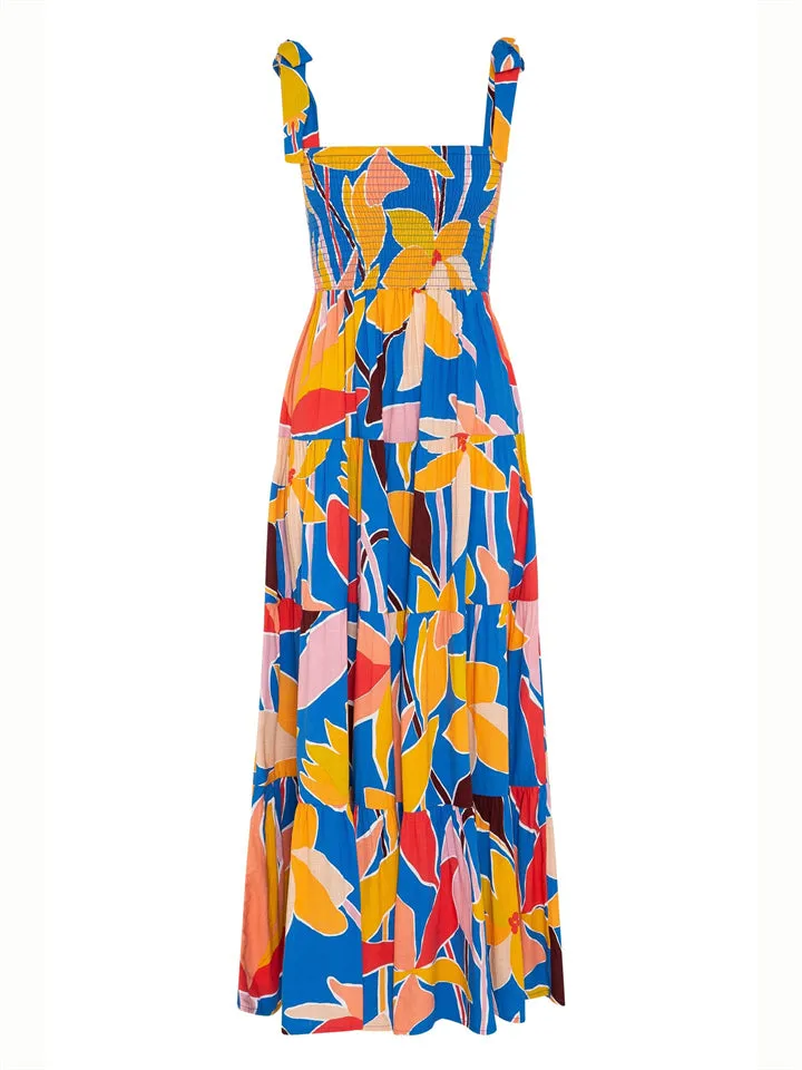 Summer Stylish Square Neck Print Strappy Dress