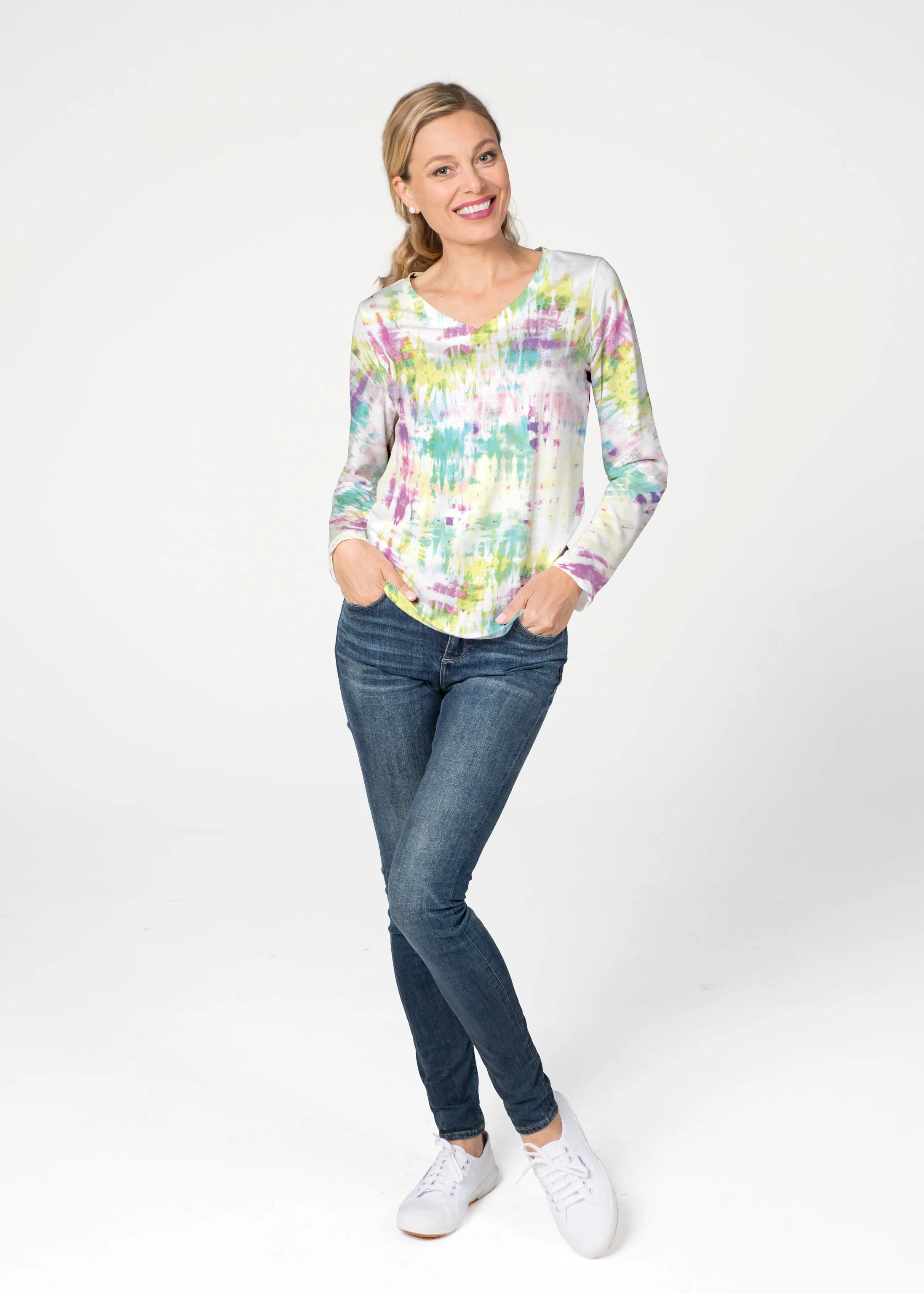 Summer Tie Dye (7878) ~ French Terry V-neck Top