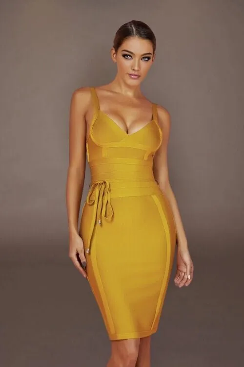 Sunshine Drawstring Midi Bodycon Dress