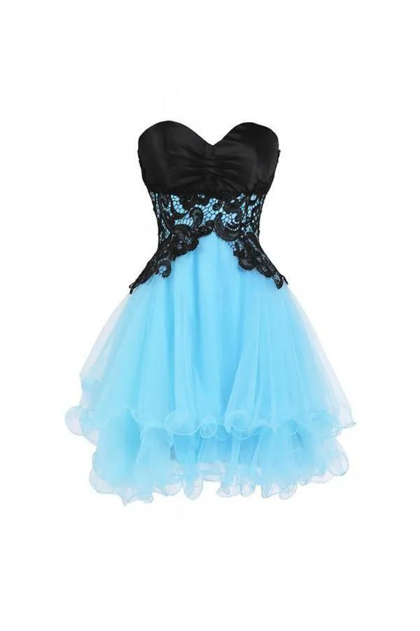 Sweetheart Bridesmaid Short Prom Dress Blue Homecoming Dress PG047
