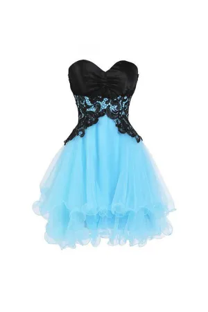 Sweetheart Bridesmaid Short Prom Dress Blue Homecoming Dress PG047
