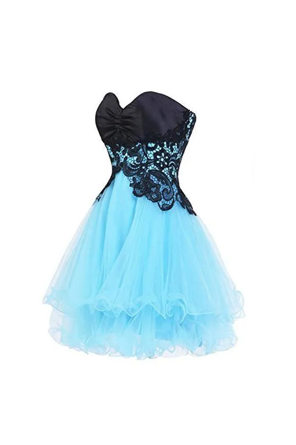 Sweetheart Bridesmaid Short Prom Dress Blue Homecoming Dress PG047
