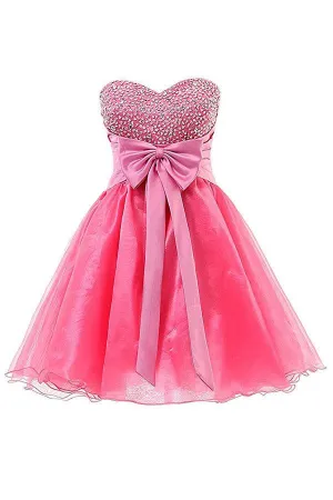 Sweetheart Knee Length Pink Homecoming Dress Lace Cocktail Dress TR0015