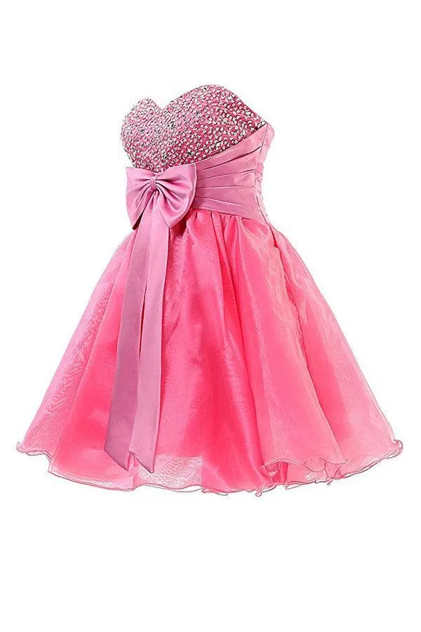 Sweetheart Knee Length Pink Homecoming Dress Lace Cocktail Dress TR0015