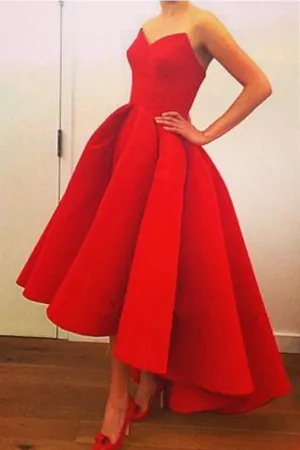 Sweetheart Strapless A-Line High Low Red Prom Dress PG327