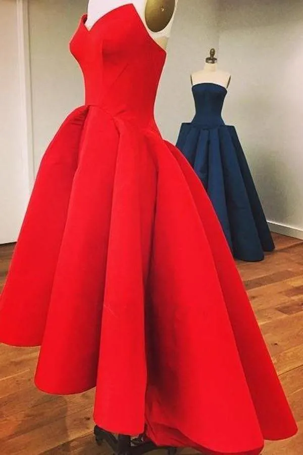 Sweetheart Strapless A-Line High Low Red Prom Dress PG327