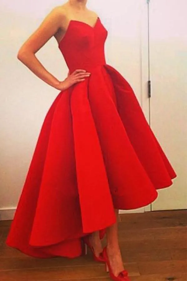 Sweetheart Strapless A-Line High Low Red Prom Dress PG327
